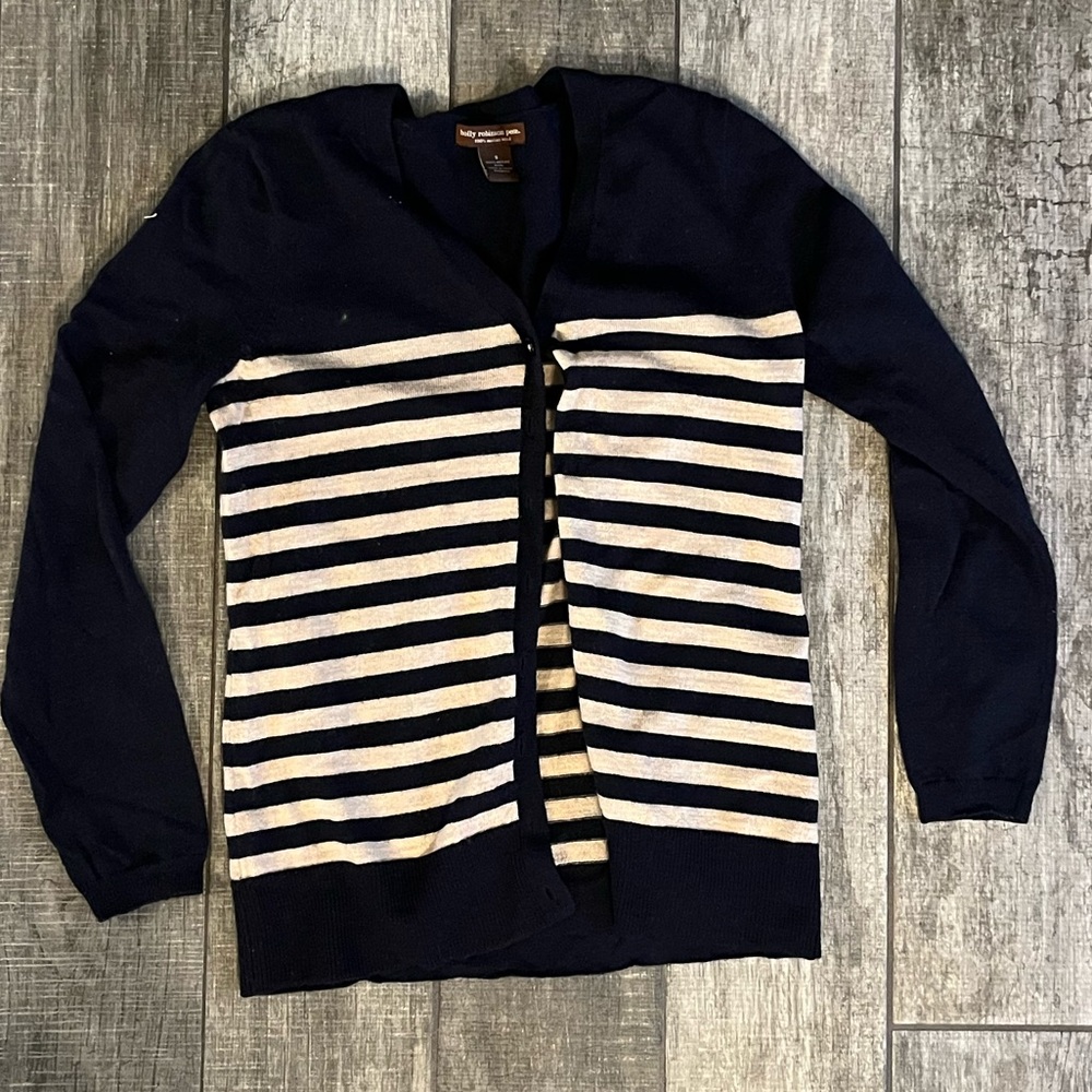 Navy and Beige Merino Wool Cardigan